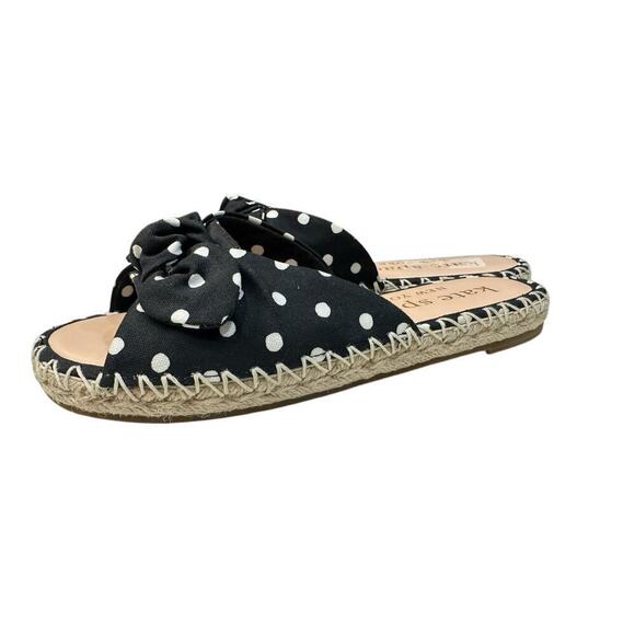 Kade Spade NWOT Saltie Shore Espadrille Slide Sandals Size 6 Polka Dot Bow Retro - Picture 1 of 4